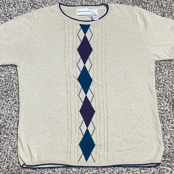 VNTG Alfred Dunner Beige Argyle Short Sleeve Knit Sweater - Picture 7 of 8